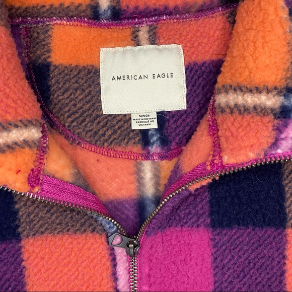 SOLD American Eagle plaid Sherpa half zip small - Picture 4 of 9